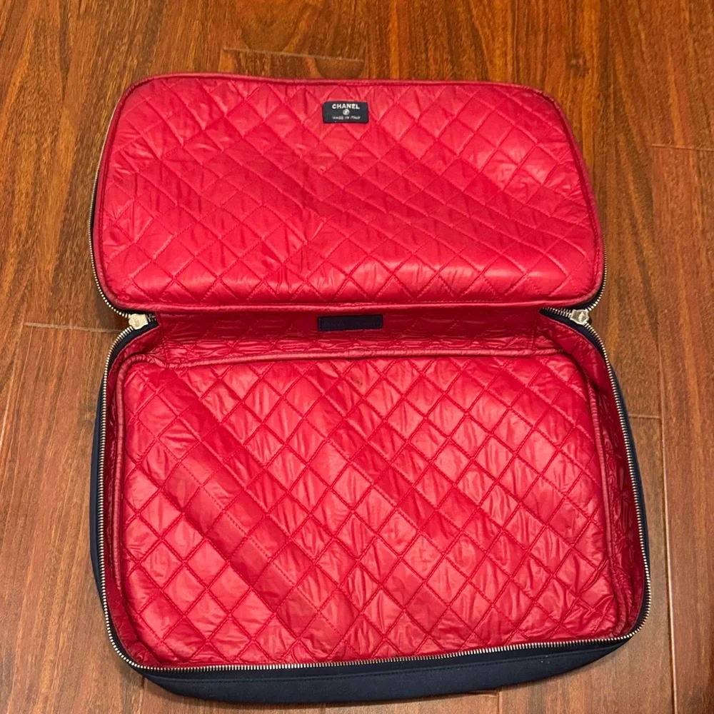 CHANEL Dark Blue Quilted Laptop/ Cosmetic Bag